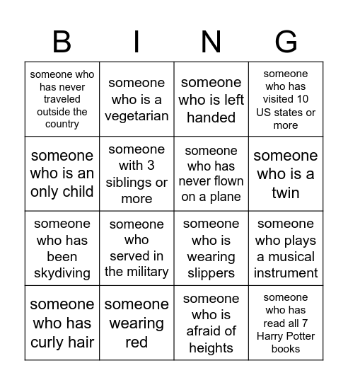 CC Get to know me Bingo Card