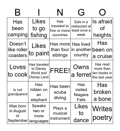 Oneness Bingo Card