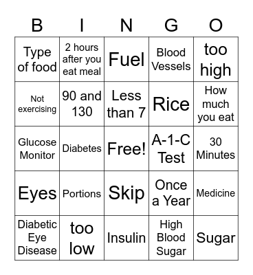 Diabetes Bingo Card