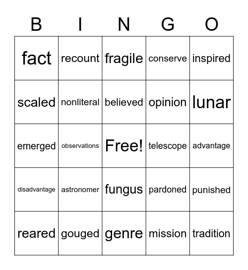 Wit & Wisdom Module 23rd Grade Bingo Card