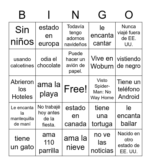Hotel Spanish Bingo Card