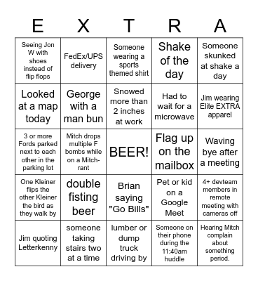 EXTRA Bingo Card