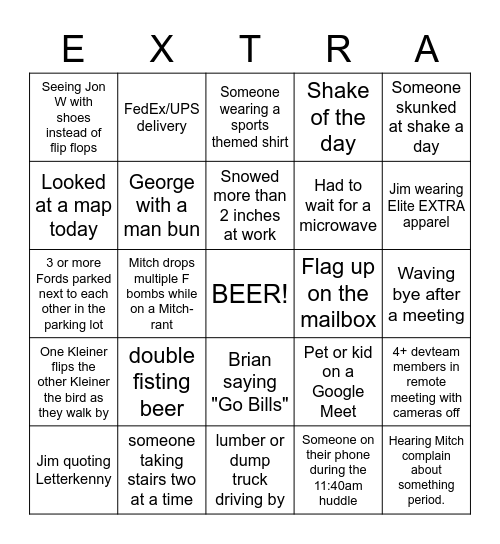 EXTRA Bingo Card