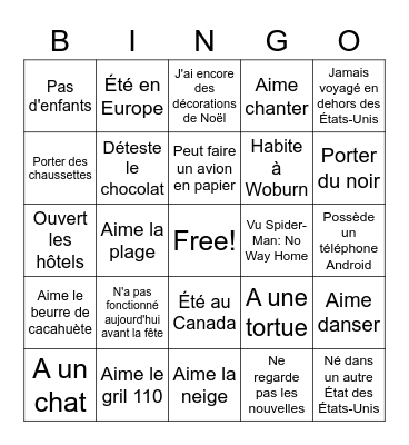 French Hotel Bingo Card