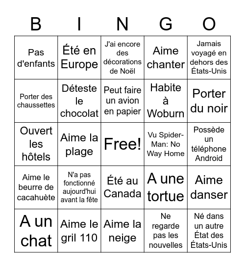 French Hotel Bingo Card