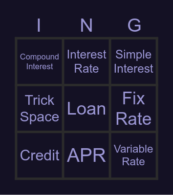 Interest Vocabulary Bingo Card