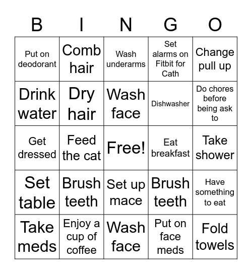 Daily routines Bingo Card