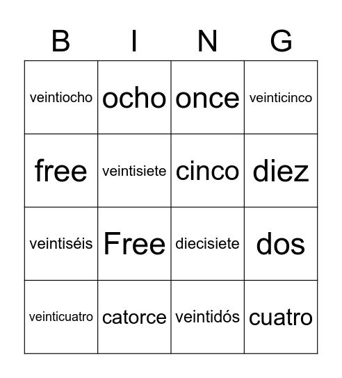 Números 0-30 Bingo Card