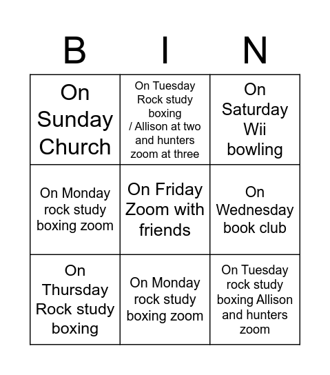 My daily schedule Bingo Card