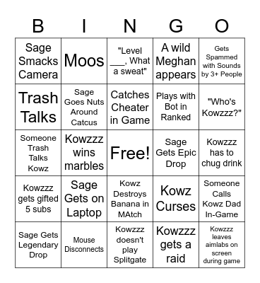 Kowzzz's Ringo Bingo Card