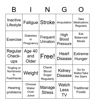 Diabetes Bingo Card