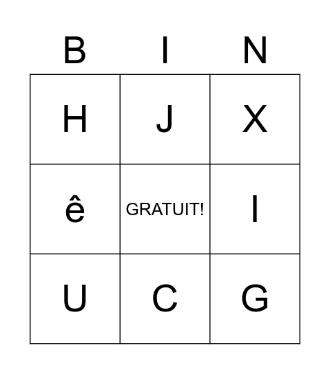L'alphabet Bingo Card