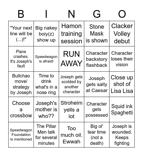 Battle Tendency Bingo Card