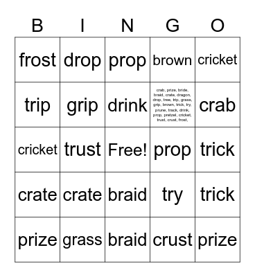 R blends Bingo Card