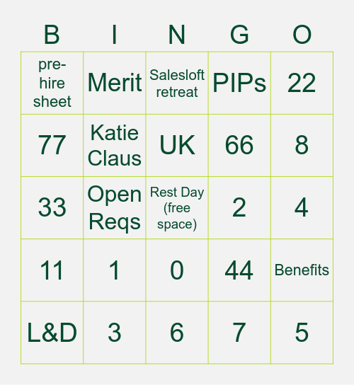 People Team Bingo Card