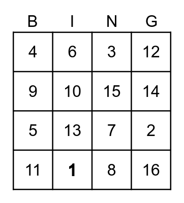 Number Bingo Card