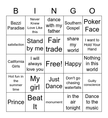 NCALF Class Number 14 Music Bingo Card