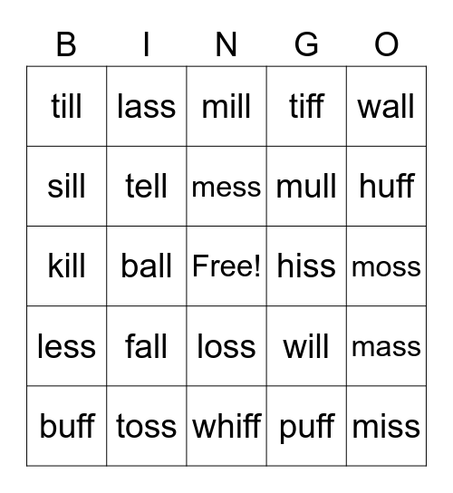 Bonus Letter Bingo Card
