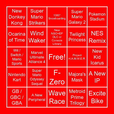 Nintendo 2022 Wishlist Bingo Card