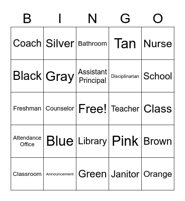 ASL Colors and School Signs Bingo Card