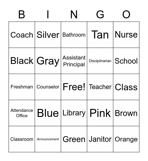 ASL Colors and School Signs Bingo Card