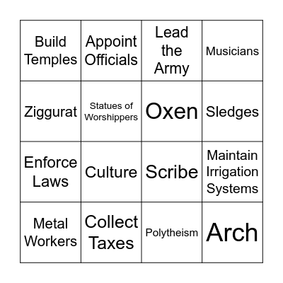Sumerian Civilization BINGO Card
