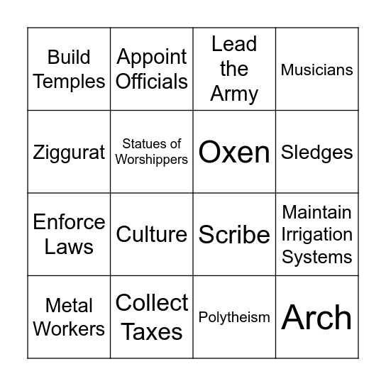 Sumerian Civilization BINGO Card