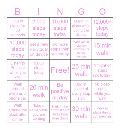 Permission World STEP CHALLENGE Bingo Card