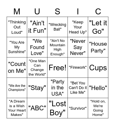 Musical Bingo Card