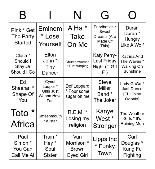 Musical Bingo Card