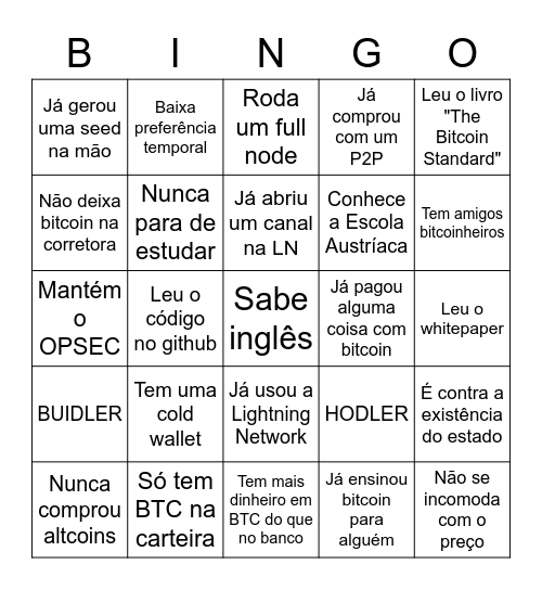 Bingo do Bitcoinheiro Bingo Card