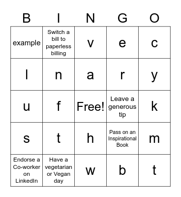 Random Acts of Kindness Bingo Card