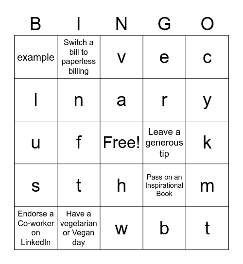 Random Acts of Kindness Bingo Card