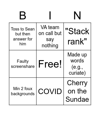 Sales Team Bingo Card