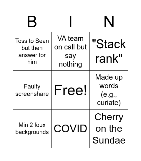 Sales Team Bingo Card