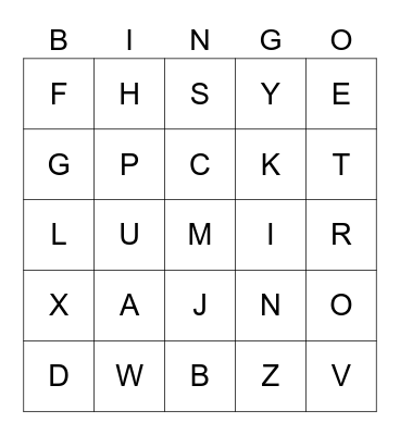 PRE-K ALPHABET Bingo Card