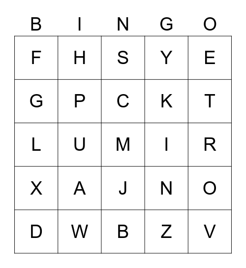 PRE-K ALPHABET Bingo Card