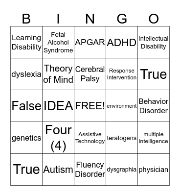 PSYC 291 - Final Examination Bingo Card