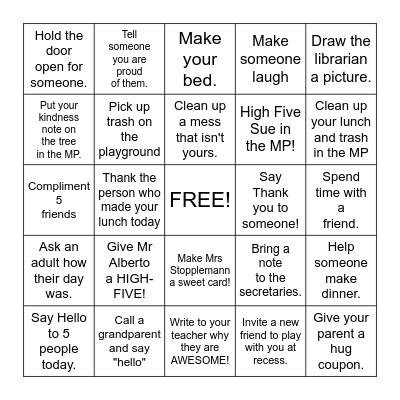 MARKOFER KINDNESS BINGO Card