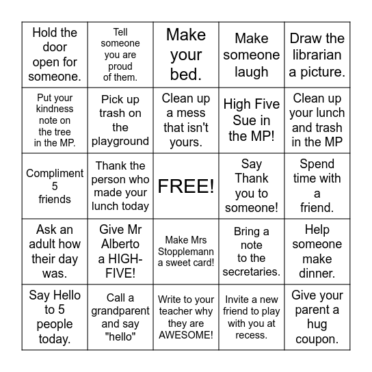 MARKOFER KINDNESS BINGO Card