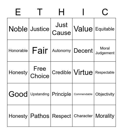 Ethical Bingo Card