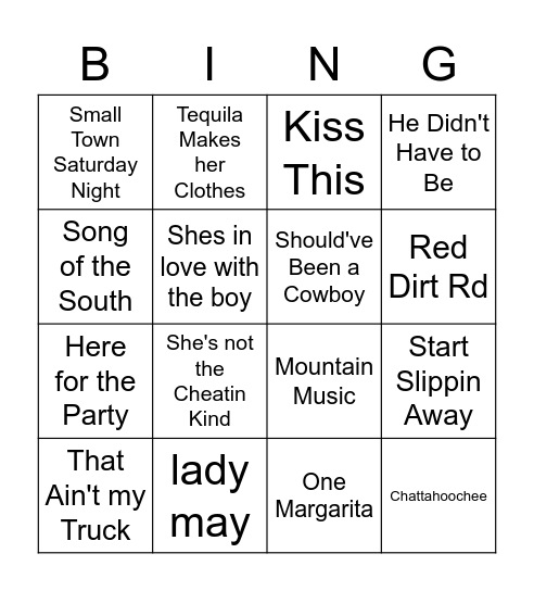 Country Bingo Card
