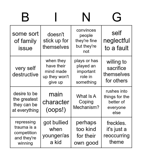 bun's character type bingo Card