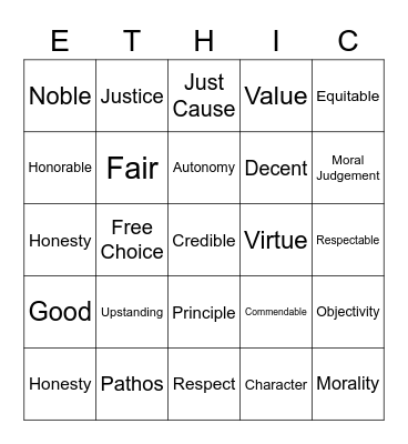 Ethical Bingo Card