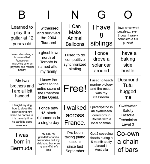 WWF-Canada Holiday Party Bingo Card