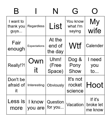 Gregisms Bingo Card