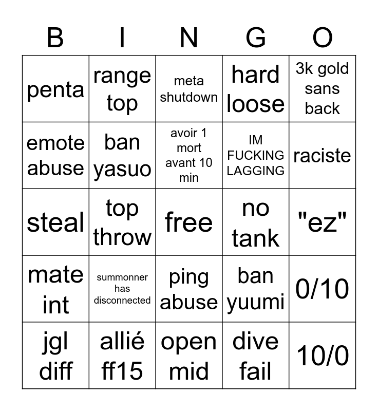 Bingo Flex league of legend Bingo Card