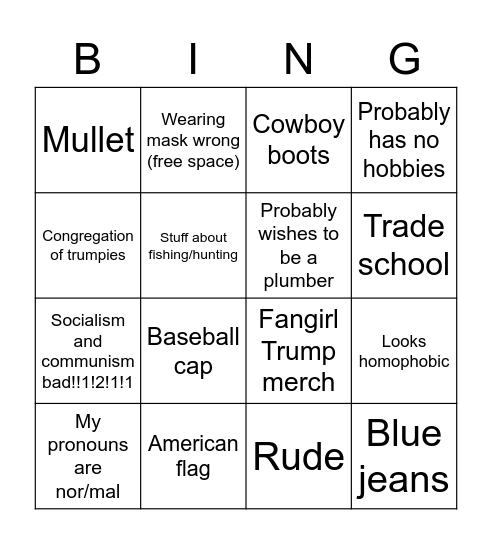 conservative bingo Card