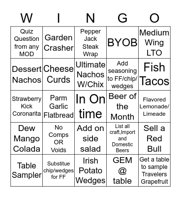 $$ BWW WINGOOOO!!!!!!!!!!!! $$ Bingo Card