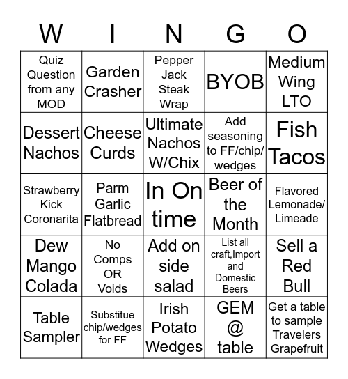 $$ BWW WINGOOOO!!!!!!!!!!!! $$ Bingo Card